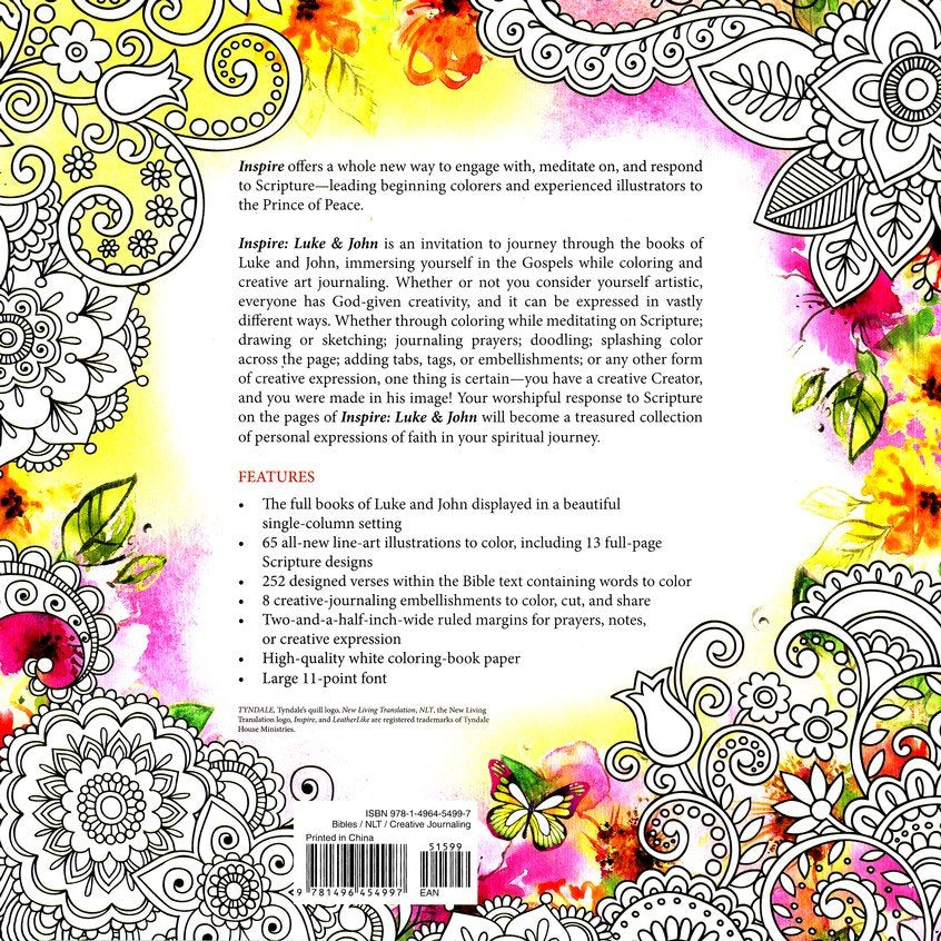 Inspire: Luke & John Coloring & Creative Journaling through Luke & John by New Living Translation and Tyndale