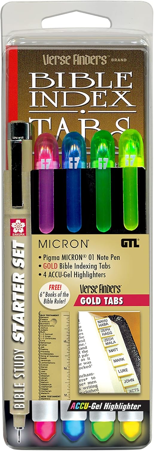Accu-Gel & Pigma Micron Bible Study Starter Sets with Gold Verse Finder Bible Tabs