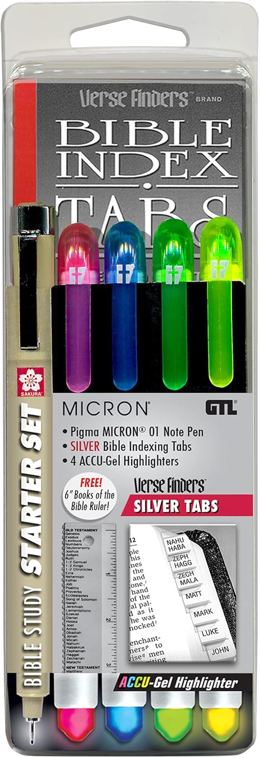 Accu-Gel & Pigma Micron Bible Study Starter Sets with Silver Verse Finder Bible Tabs