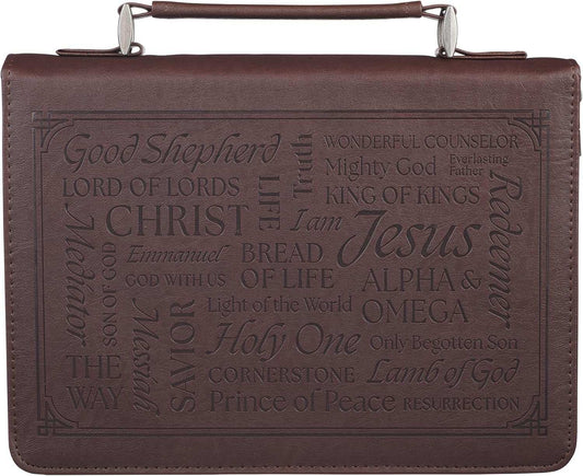 Names of Jesus Walnut Brown Faux Leather Classic Bible Cover - Isaiah 9:6