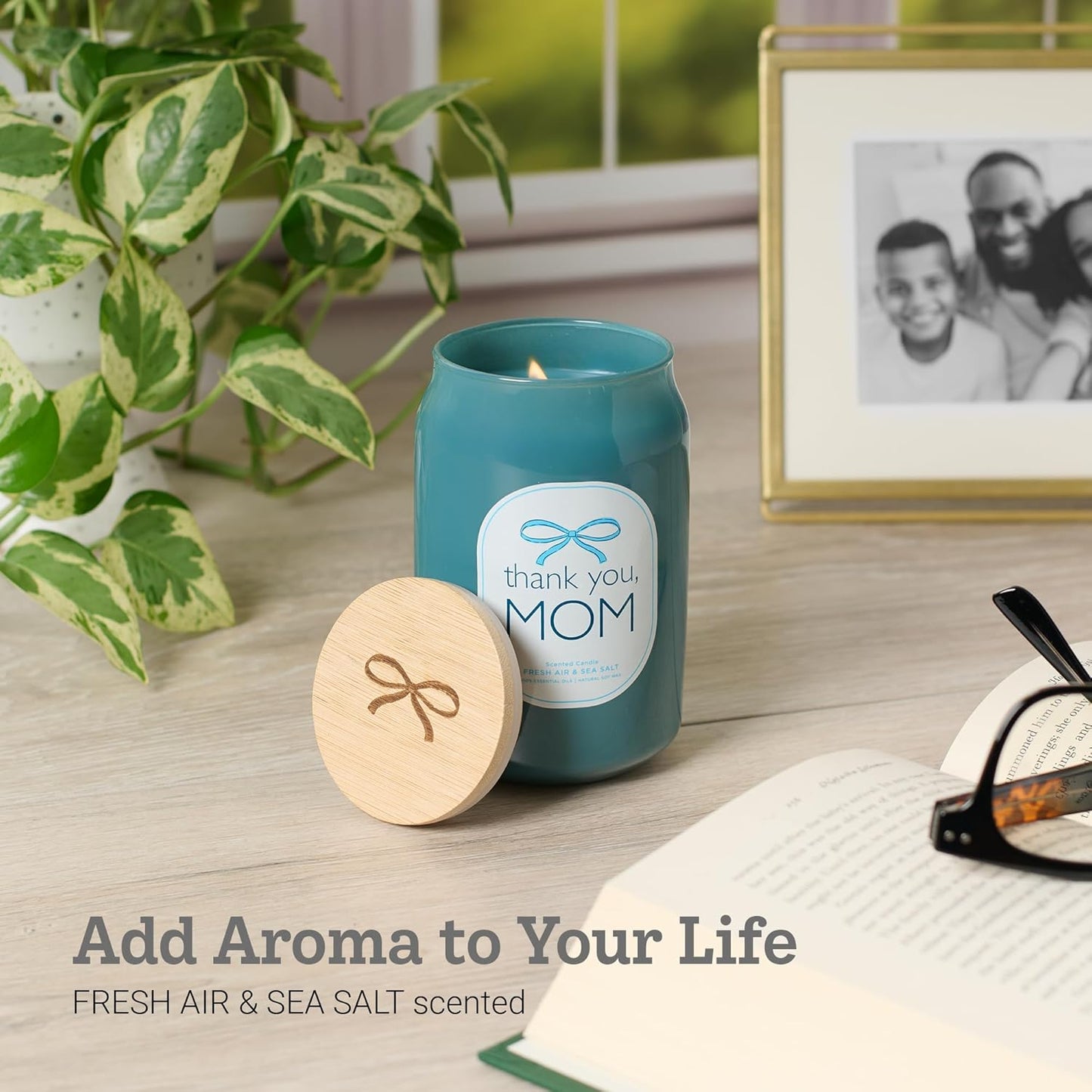 Thank You, Mom Fresh Air and Sea Salt Scented Candle in Glass Jar