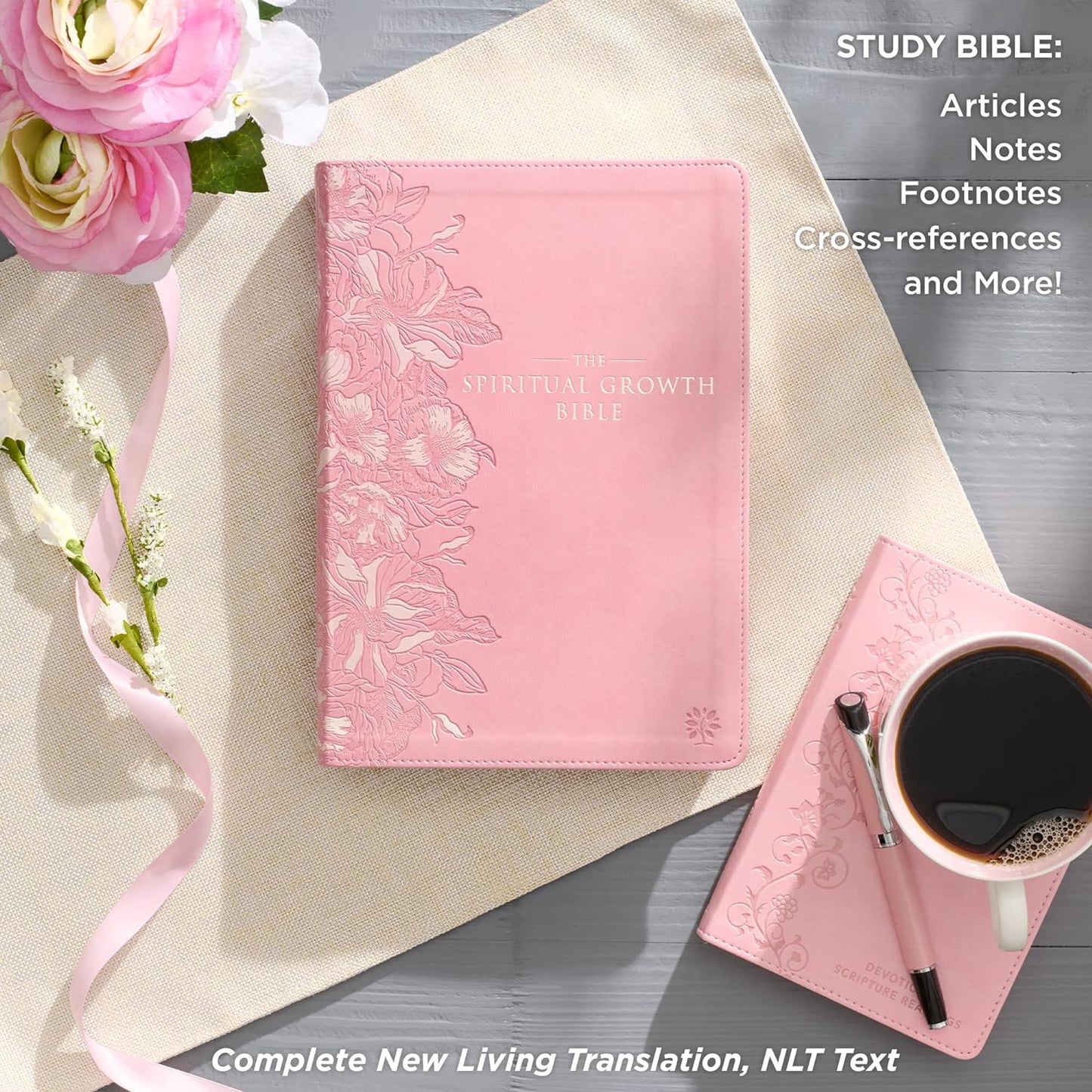 Pink Magnolia Faux Leather Spiritual Growth Bible