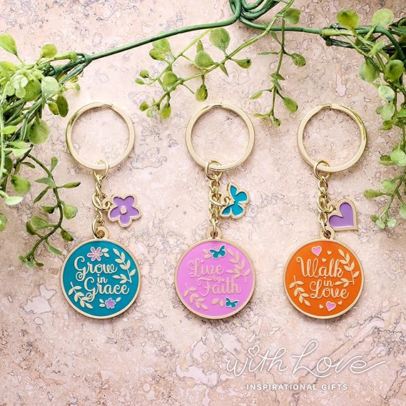 Grow in Grace Metal Key Ring with Link Chain.
