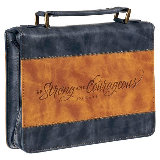 Strong and Courageous Butterscotch and Navy Classic Bible Cover - Joshua 1:9