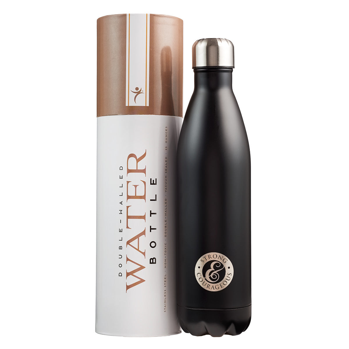 Strong and Courageous Black Stainless Steel Water Bottle - Joshua 1:9