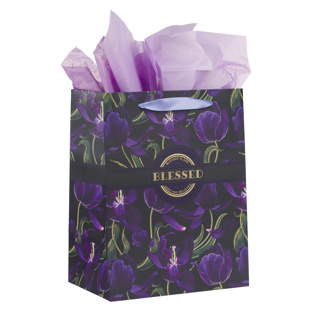 Blessed Purple Tulip Large Portrait Gift Bag with Card Set - Luke 1:4
