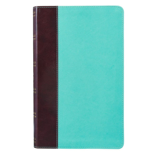 KJV Holy Bible, Giant Print Standard Size, Teal and Brown Faux Leather w/Ribbon Marker, Red Letter, King James Version