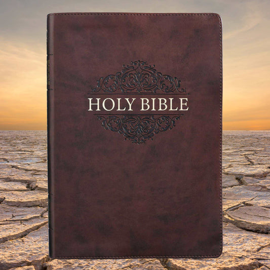 Chestnut Brown Faux Leather Super Giant Print King James Version Bible with Thumb Index