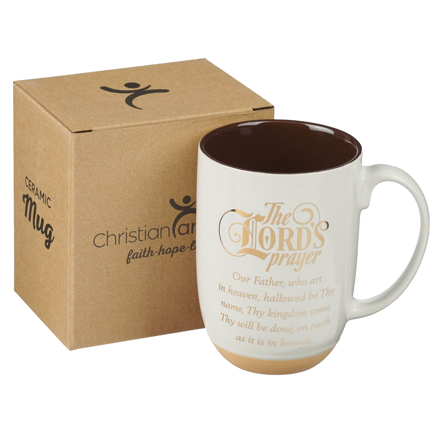 The Lord's Prayer White Ceramic Coffee Mug with Exposed Clay Base - Matthew 6:9-13