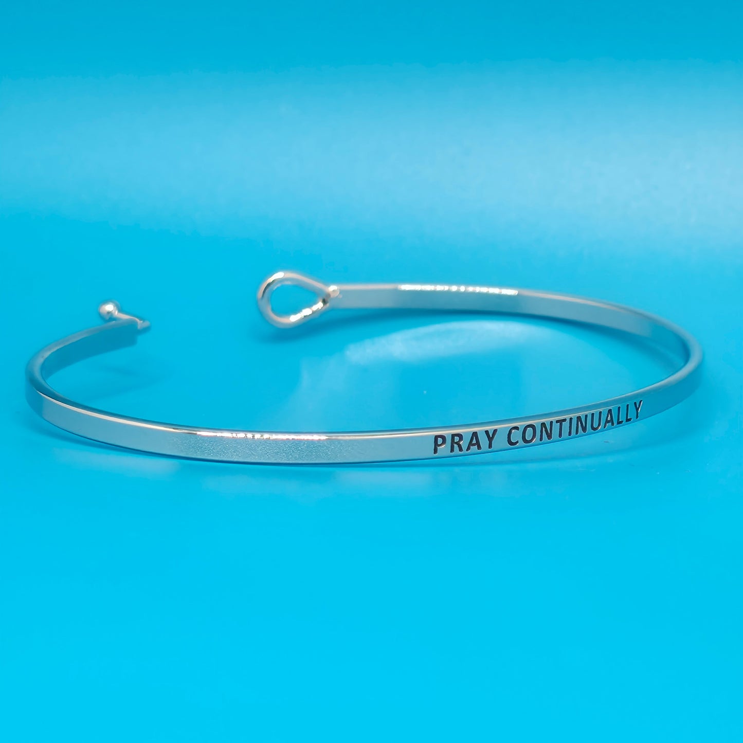 PRAY CONTINUALLY Inspirational Message Bracelet Positive Message Engraved Thin Bangle - Jewelry
