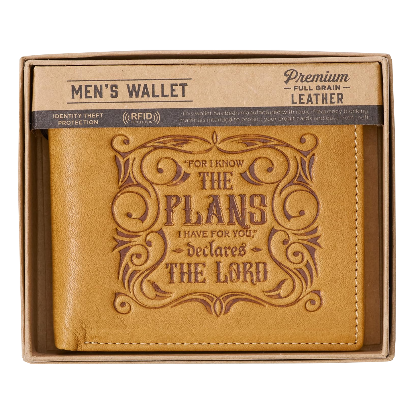 Genuine Leather Wallet for Men and Dads with Scripture Jeremiah 29:11 RIFD Blocking Multi-purpose Slots Credit Card Holders Quality Classic Saddle Tan Leather Bifold Wallet for Men