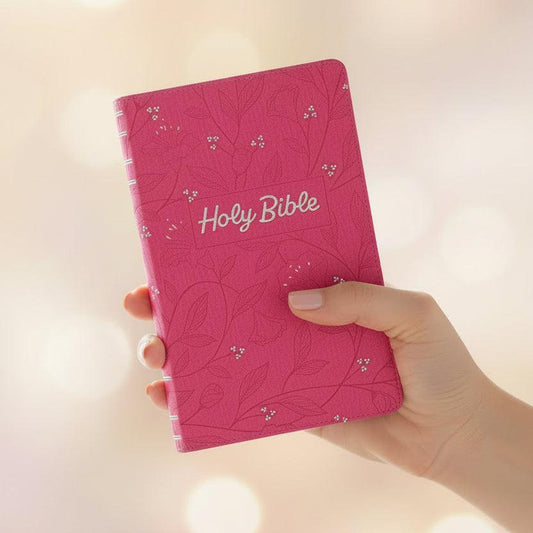 Pearlized Cherry Pink Faux Leather King James Version Gift Edition Bible (Font: 8-point) (No Bible Tabs) the holy bible