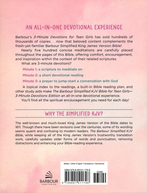 The Barbour Simplified KJV Bible for Teen Girls--3-Minute Devotions