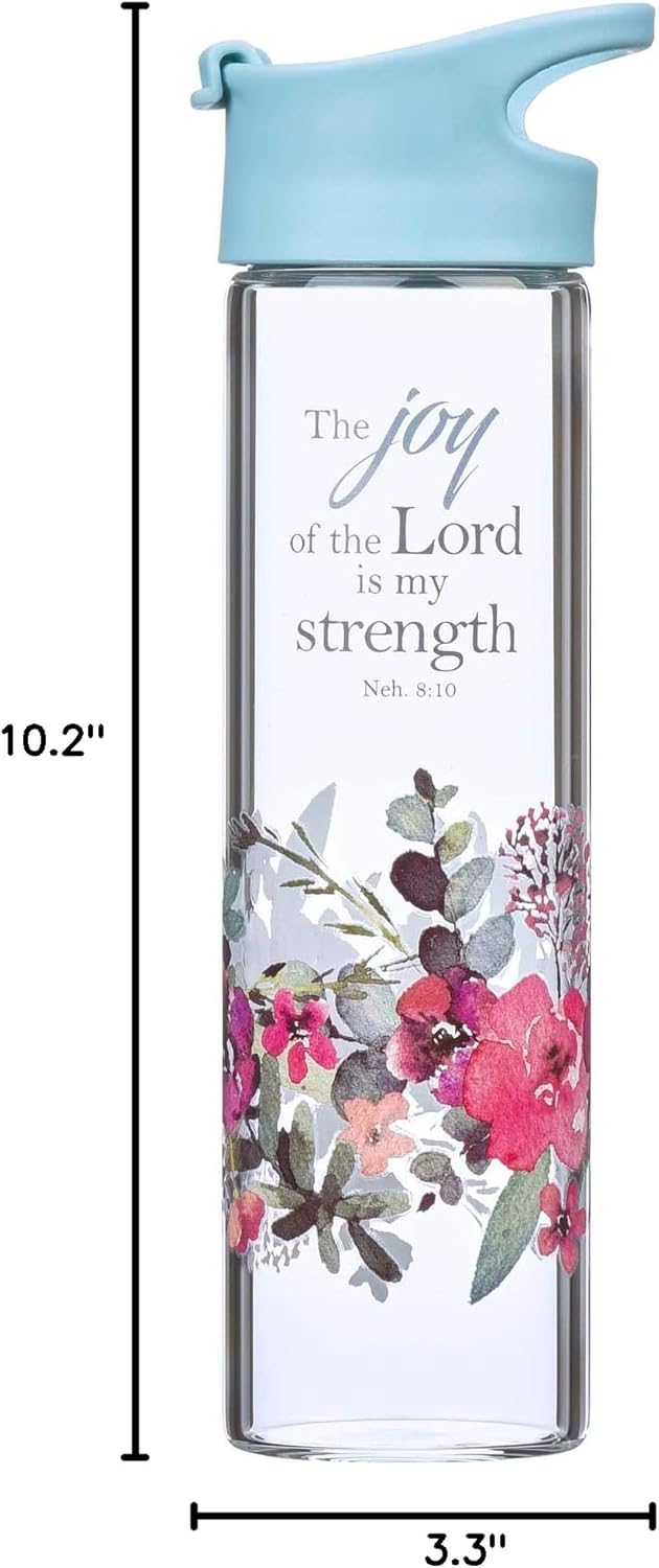 Blue The Joy of the Lord Glass Water Bottle - Nehemiah 8:10