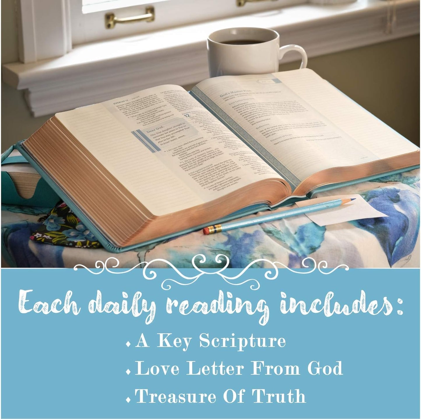 NLT THRIVE Creative Journaling Devotional Bible (Hardcover LeatherLike, Teal Blue with Rose Gold)