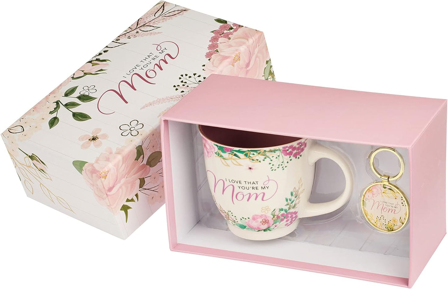 I Love That You're My Mom 2 Piece Gift Set: Floral Ceramic Mug w/Matching Keying