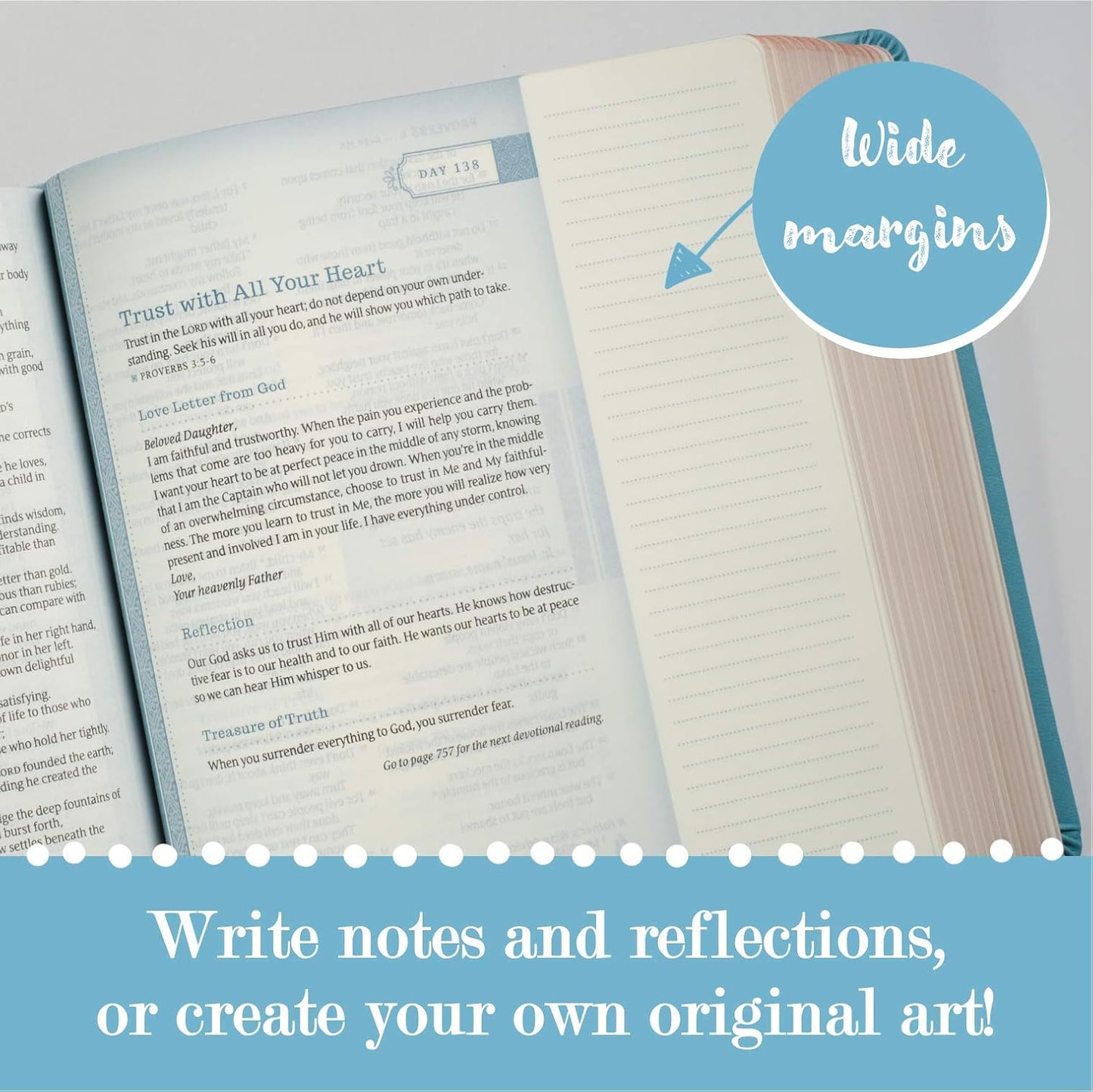 NLT THRIVE Creative Journaling Devotional Bible (Hardcover LeatherLike, Teal Blue with Rose Gold)