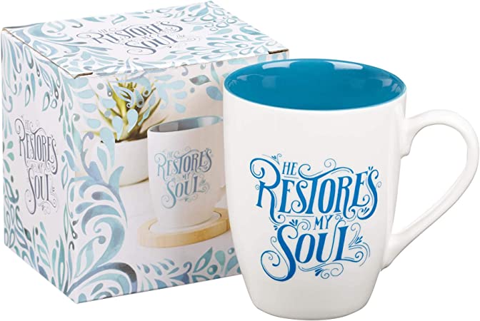 He Restores My Soul Ceramic Christian Coffee Mug for Women and Men - Inspirational Coffee Cup and Christian Gifts, 12oz