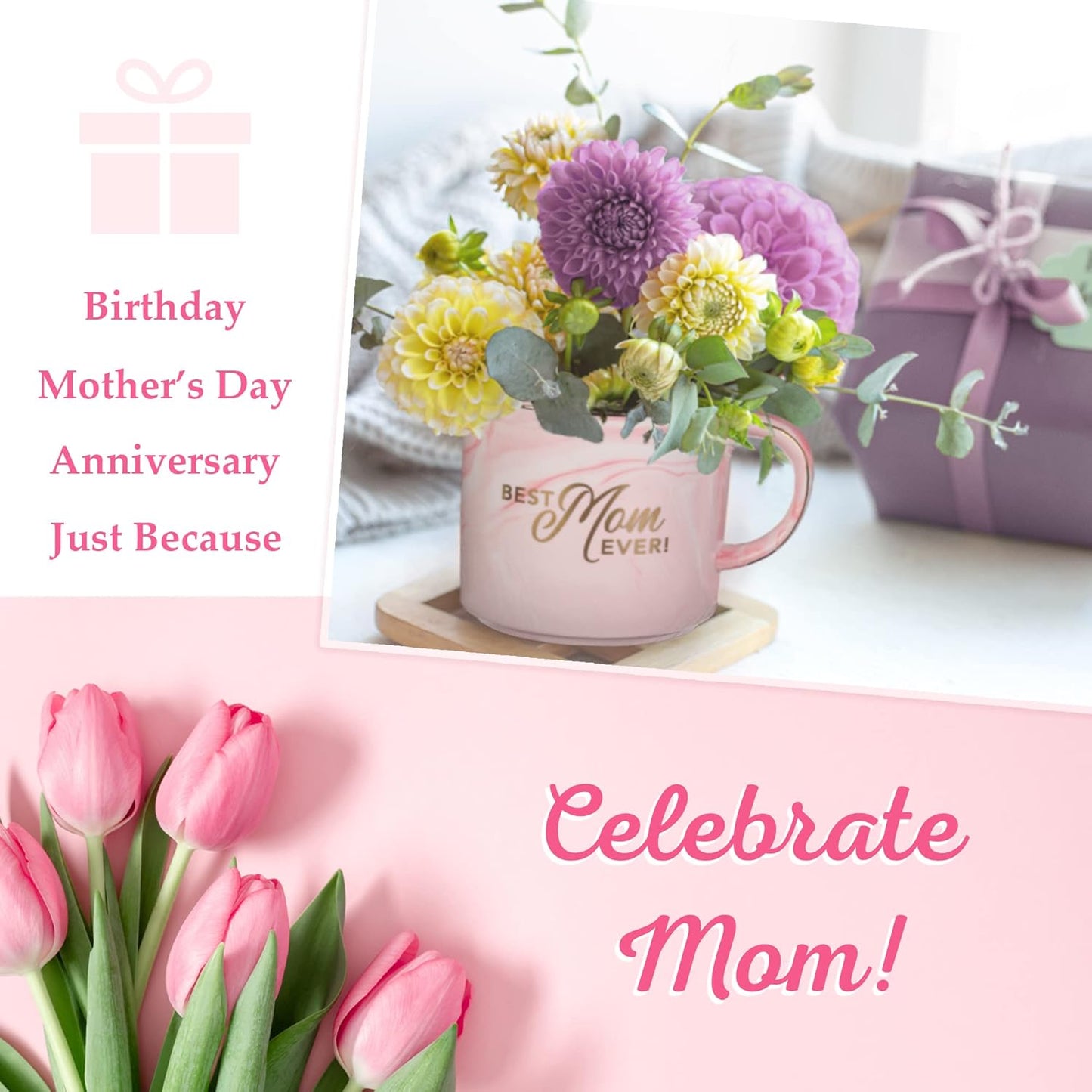 Best Mom Ever Pink Marbled Ceramic Coffee Mug