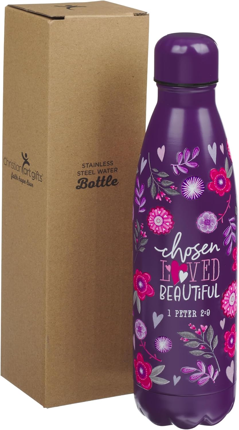 Chosen Loved Beautiful Purple Stainless Steel Water Bottle - 1 Peter 2:9