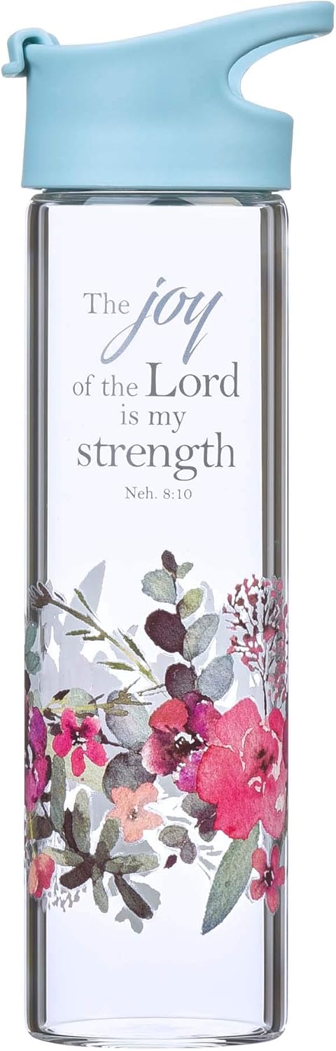 Blue The Joy of the Lord Glass Water Bottle - Nehemiah 8:10