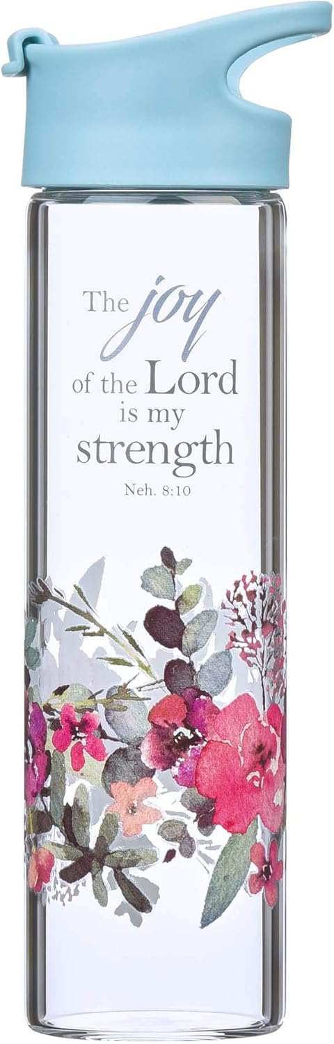 Blue The Joy of the Lord Glass Water Bottle - Nehemiah 8:10