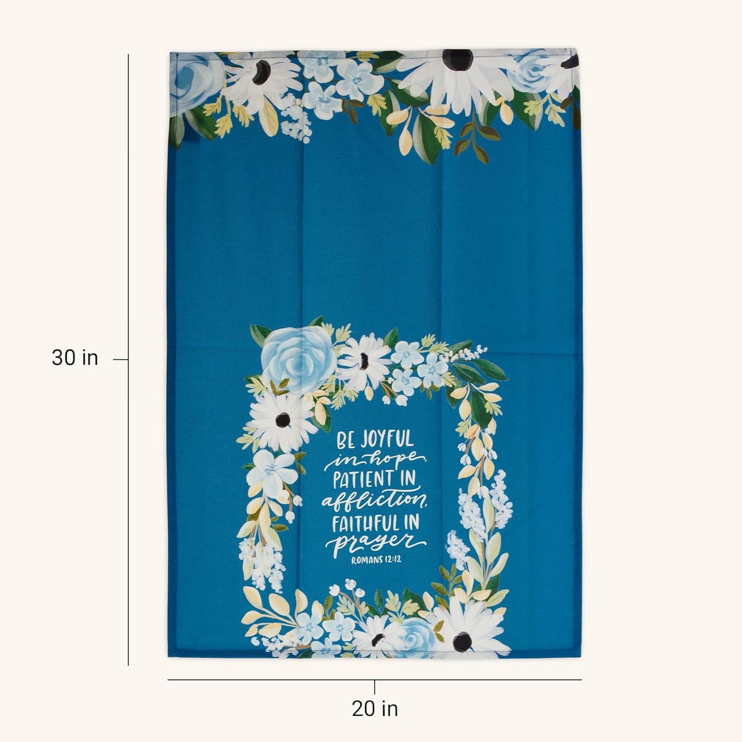 Be Joyful Blue Floral Cotton Tea Towel - Romans 12:12