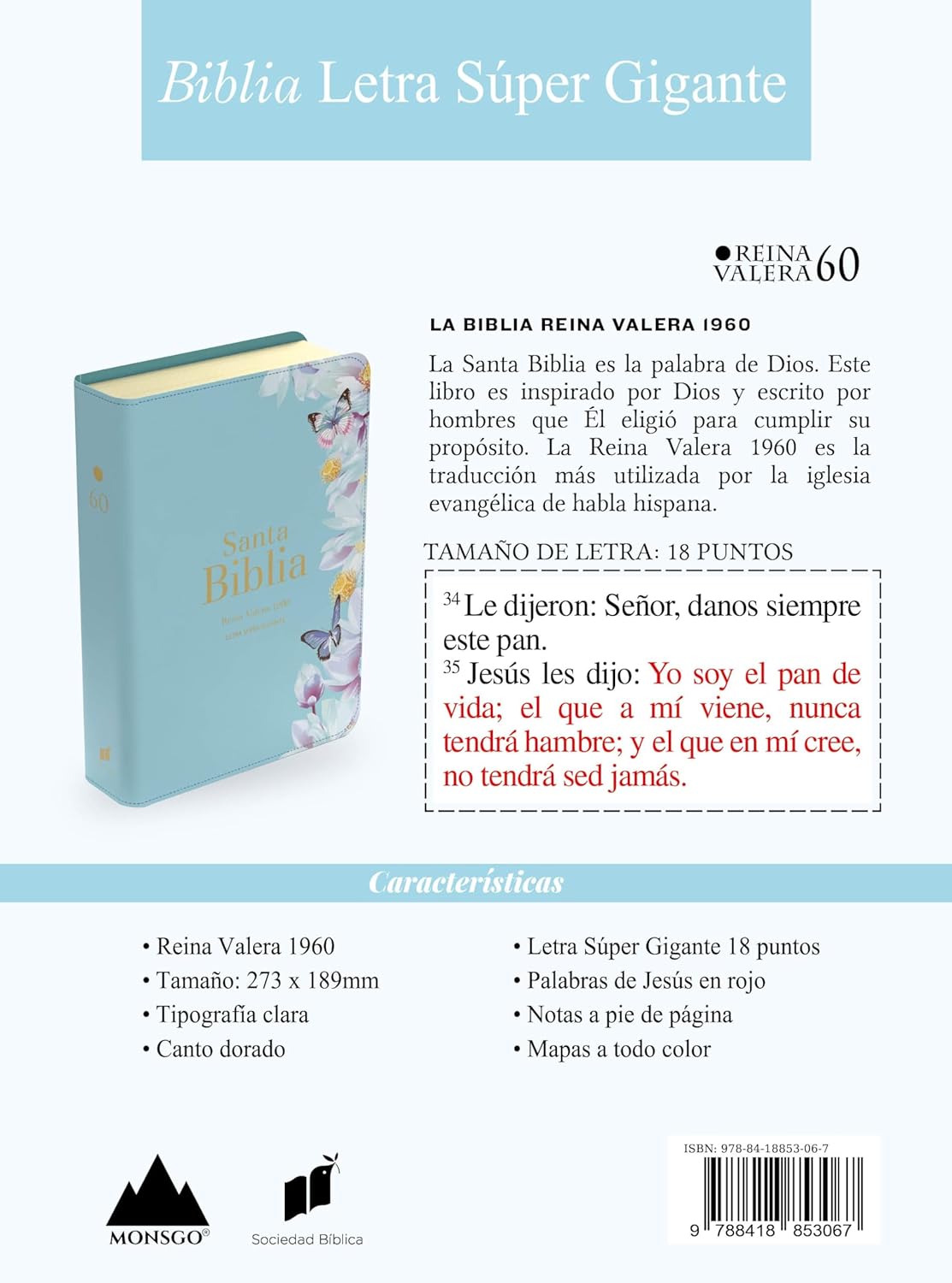 Biblia RVR 1960 Letra Súper Gigante Símil Piel Azul Claro (Spanish)