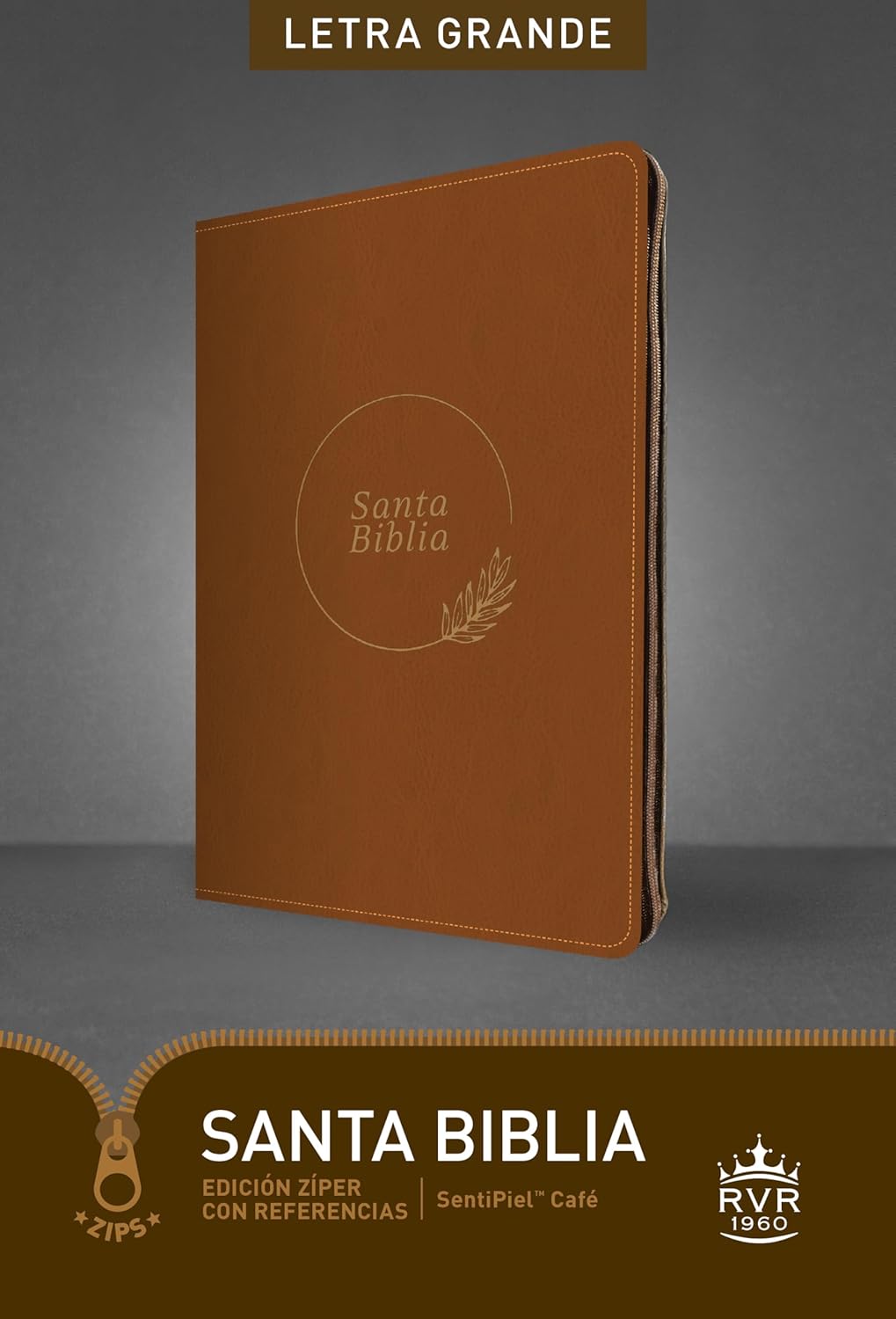 Santa Biblia RVR60, Edición zíper con referencias, letra grande (SentiPiel, Café, Letra Roja) (Spanish Edition) Imitation Leather – .zip