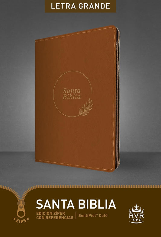 Santa Biblia RVR60, Edición zíper con referencias, letra grande (SentiPiel, Café, Letra Roja) (Spanish Edition) Imitation Leather – .zip