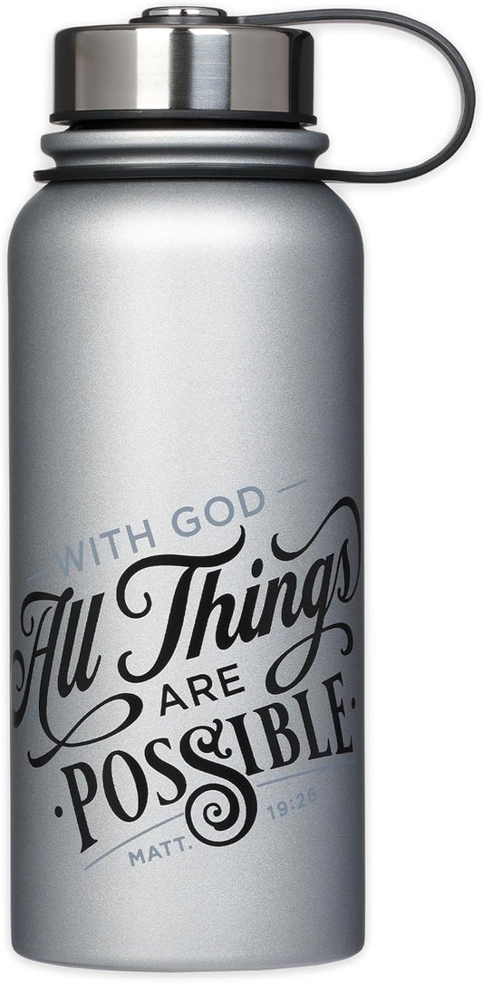 Things Are Possible Silver Stainless Steel Water Bottle - Matthew 19:26
