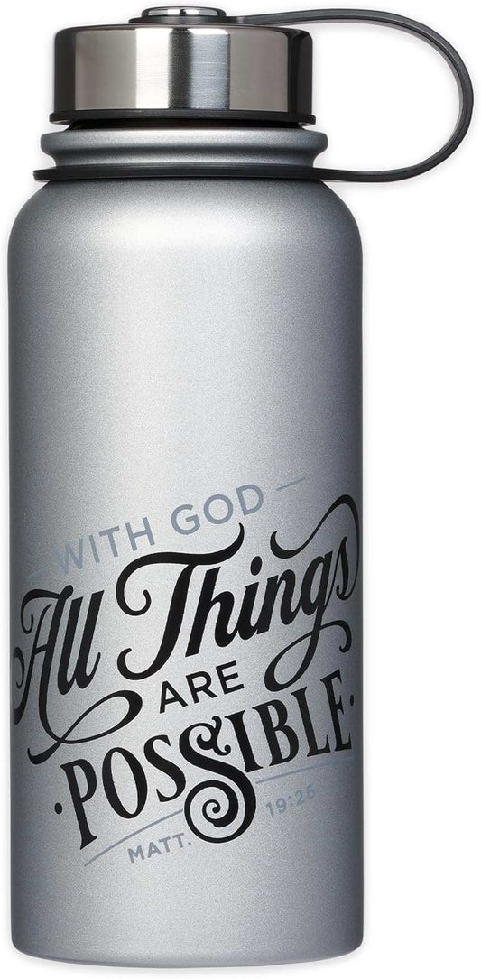 Things Are Possible Silver Stainless Steel Water Bottle - Matthew 19:26