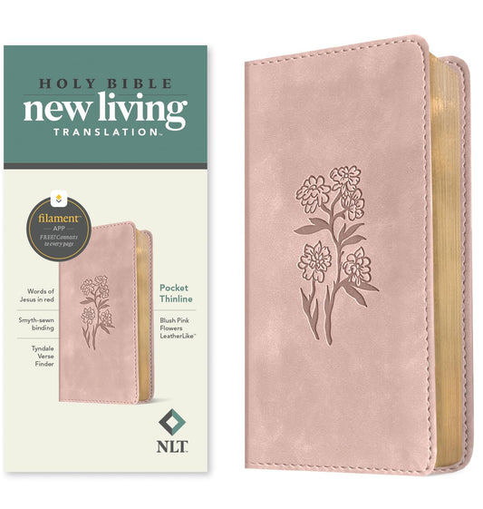 NLT Pocket Thinline Bible, Filament Enabled (LeatherLike, Blush Pink Flowers, Red Letter)