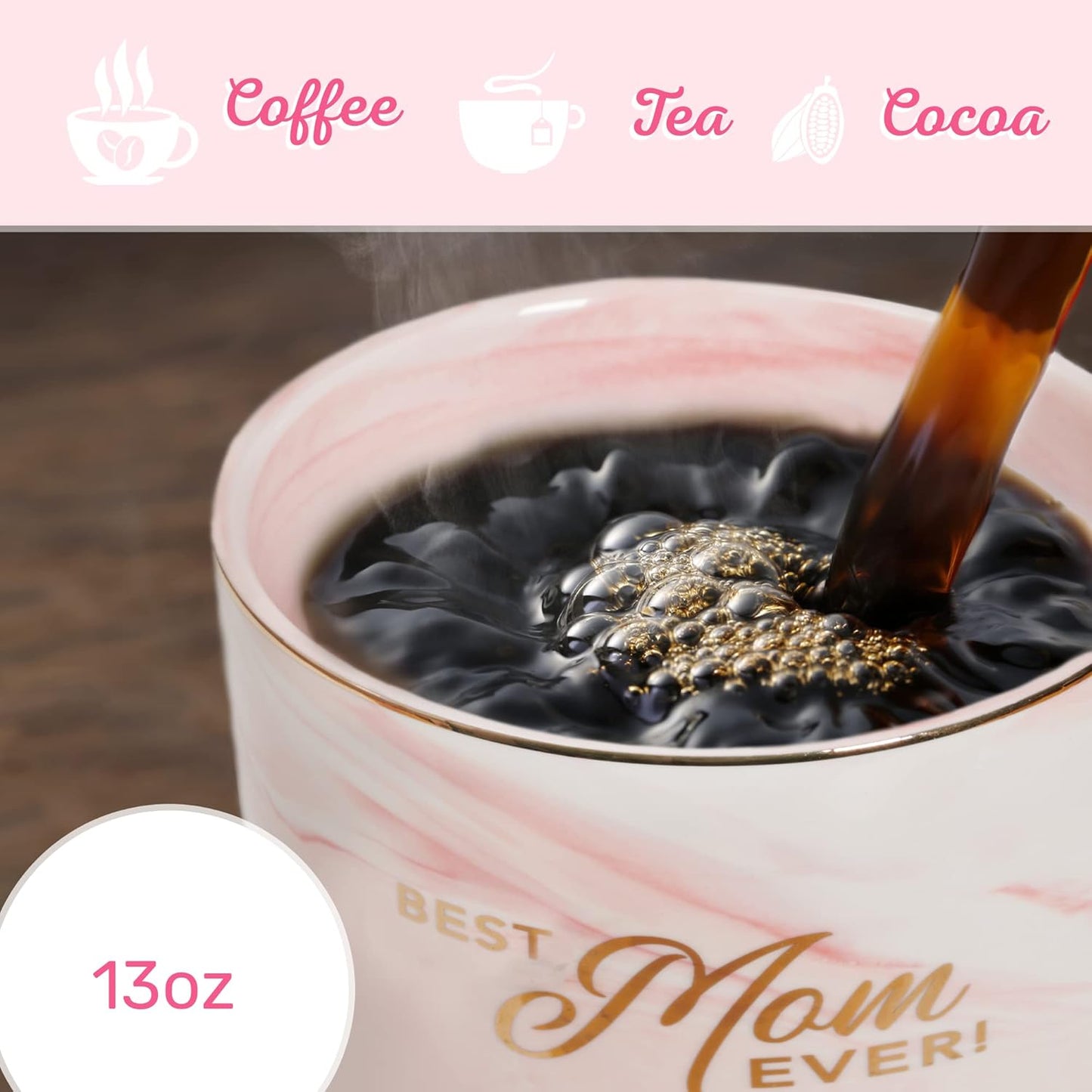 Best Mom Ever Pink Marbled Ceramic Coffee Mug