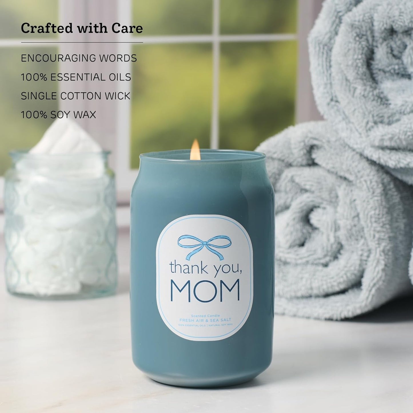 Thank You, Mom Fresh Air and Sea Salt Scented Candle in Glass Jar