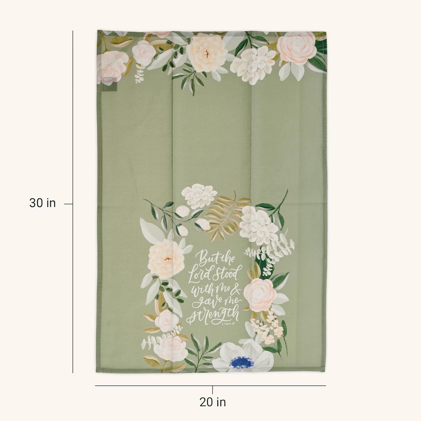 The Lord Stood With Me Sage Green Cotton Tea Towel - 2 Timothy 4:17