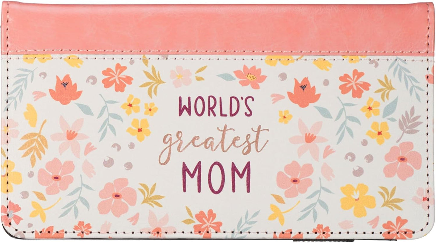 World's Greatest Mom Peach Floral Faux Leather Checkbook Wallet..