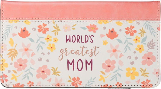 World's Greatest Mom Peach Floral Faux Leather Checkbook Wallet..
