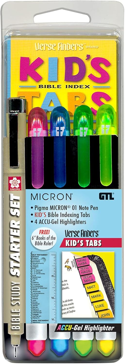 Accu-Gel Bible Highlighter, Pigma Micron Bible Study Starter Set – Kid's Rainbow Verse Finder Bible Tabs  (Stationary)