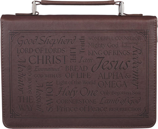 Names of Jesus Walnut Brown Faux Leather Classic Bible Cover - Isaiah 9:6