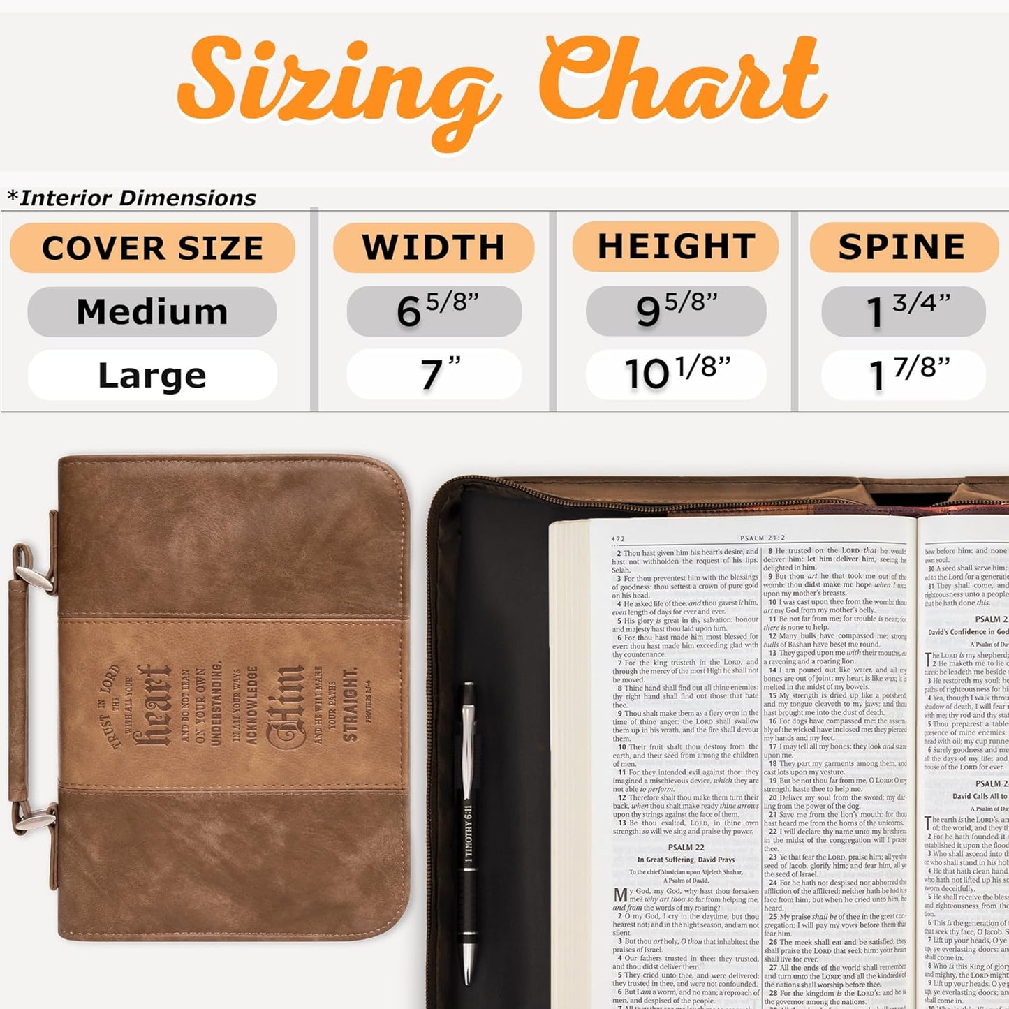Trust In The Lord Two-Tone Brown Classic Faux Leather Bible Cover - Proverbs 3:5 (Large)