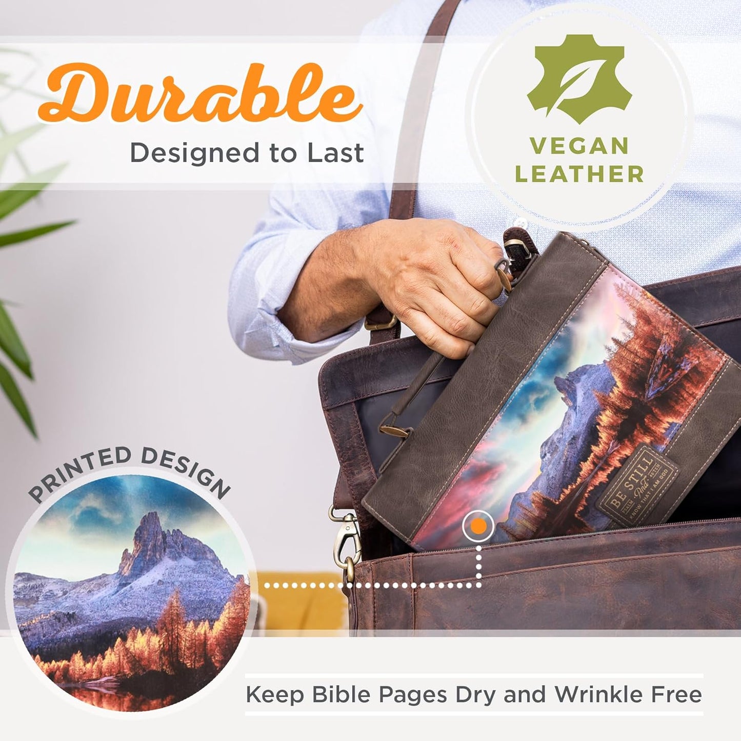 Be Still Majestic Valley Charcoal Faux Leather Classic Bible Cover- Psalm 46:10 - Medium