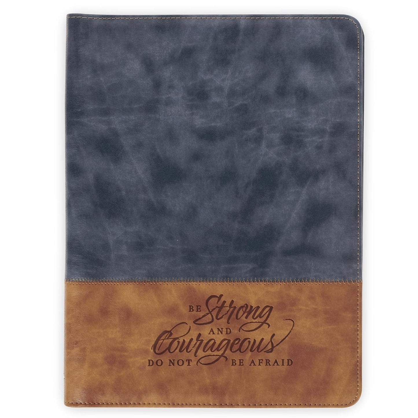 Strong and Courageous Butterscotch and Navy Faux Leather Padfolio - Joshua 1:9