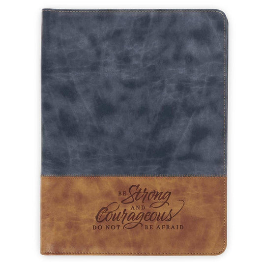 Strong and Courageous Butterscotch and Navy Faux Leather Padfolio - Joshua 1:9