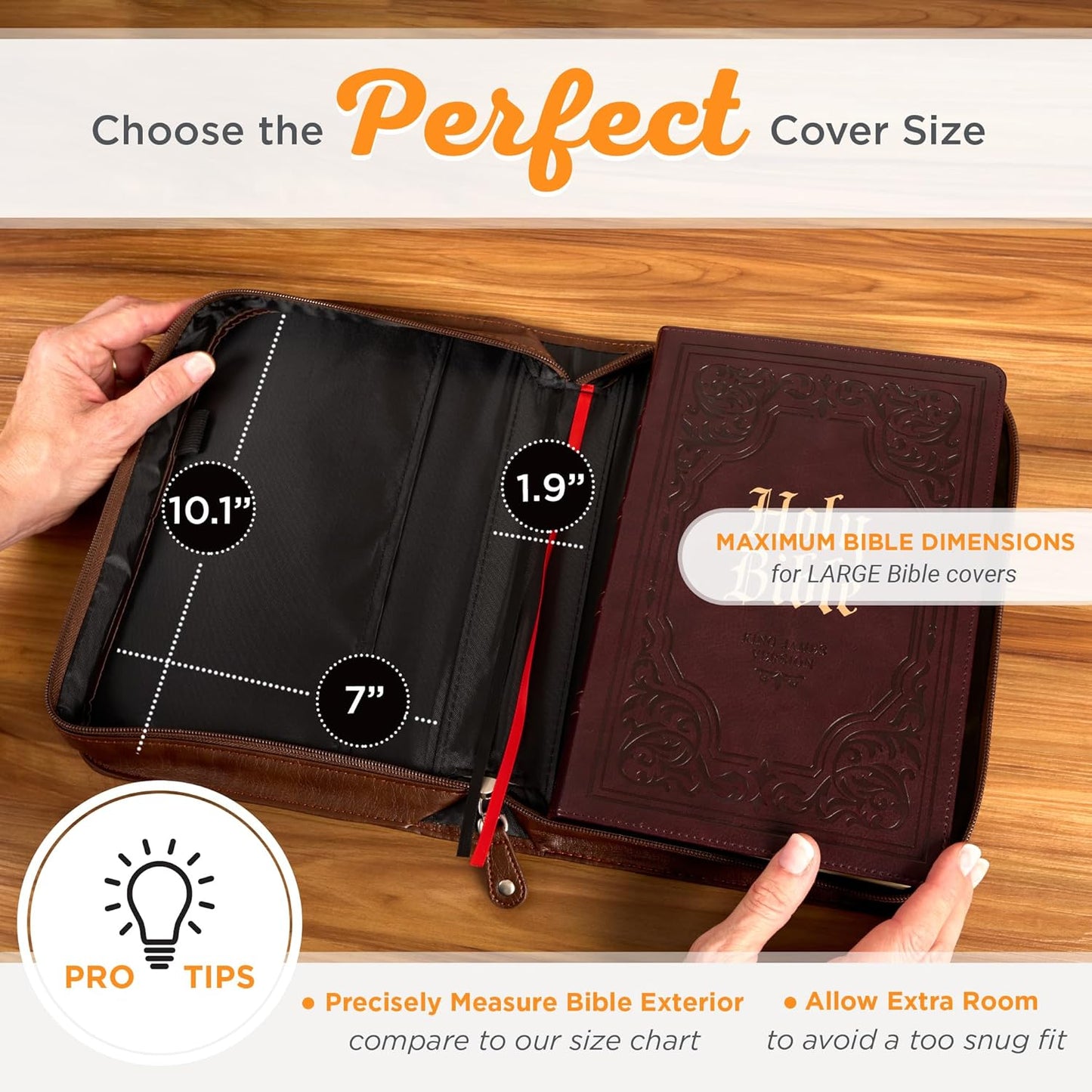 Strength and Courage Honey-brown Faux Leather Classic Bible Cover - Joshua 1:9