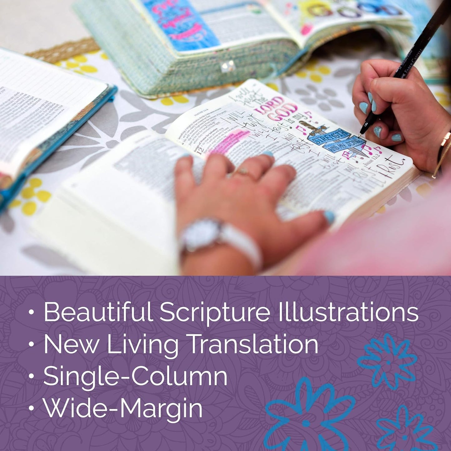 Tyndale NLT Inspire PRAISE Bible (LeatherLike, Purple Garden): Coloring Bible
