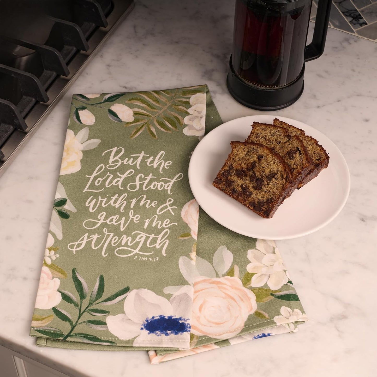 The Lord Stood With Me Sage Green Cotton Tea Towel - 2 Timothy 4:17