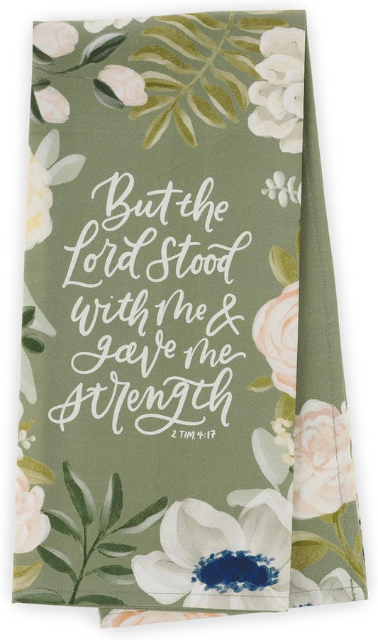 The Lord Stood With Me Sage Green Cotton Tea Towel - 2 Timothy 4:17