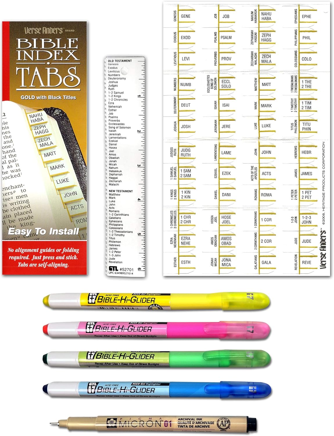 Accu-Gel & Pigma Micron Bible Study Starter Sets with Gold Verse Finder Bible Tabs