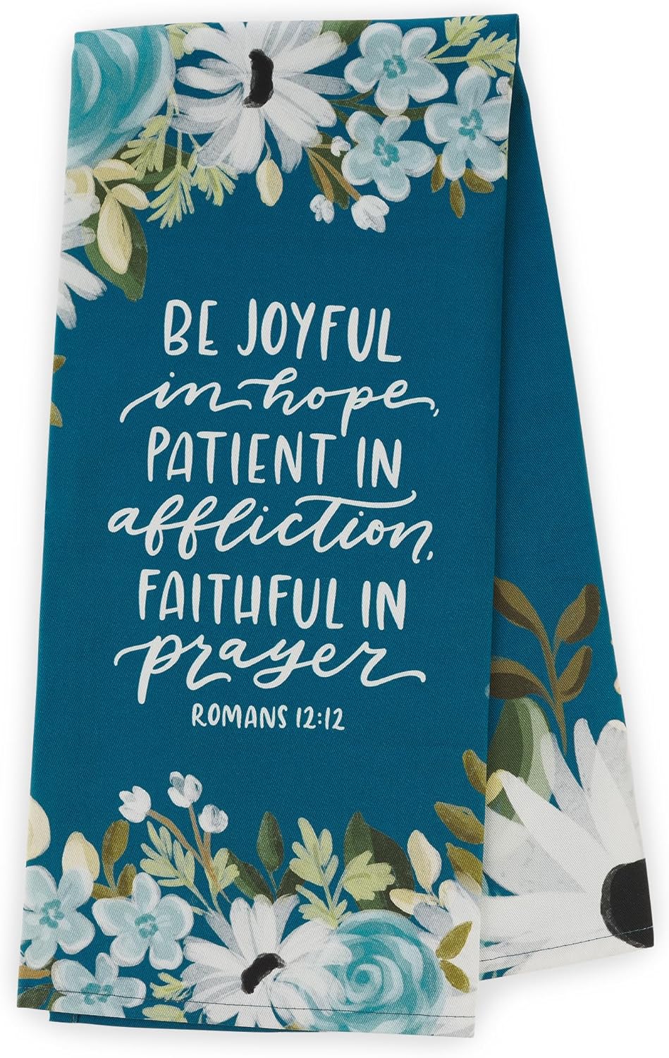 Be Joyful Blue Floral Cotton Tea Towel - Romans 12:12